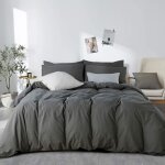 Housse de couette 200 x 230 cm coton gris anthracite couleur unie - parure de lit 2 personnes avec fermeture ...