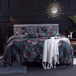 Housse de couette 200x200 bleu nuit - parure de lit motif fleurie rose avec fermeture �clair - linge ...