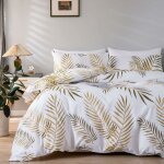 Housse de couette 220x240 motif feuilles de palmier tropicales or et blanc parure de lit botanique fermeture ...