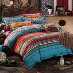 Housse de couette 220x240cm + 2 taie d'oreiller 65x65cm 2 personne ado fille adulte color bleu bohme ...