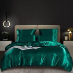 Housse de couette 220x240cm satin vert fonc unie parure de lit soie lisse soyeux brillant doux sets ...