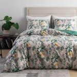 Housse de couette 240260cm motif feuilles beige vert parure de lit botanique fleurie en microfibre avec ...