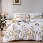 Housse de couette 240x220 cm motif feuilles tropicales or et blanc avec fermeture �clair et 2 taies