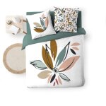 Housse de couette - 260x240 cm + taies - dessin floral - blanc