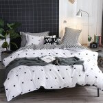 Housse de couette c?ur 200x200 blanche avec 2 taies d'oreiller 50x75 cm parure de lit noir et blanc en ...
