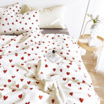 Housse de couette coeur 200x230 rouge avec 2 taies d'oreiller 48x74 cm - parure housse de couette microfibre ...