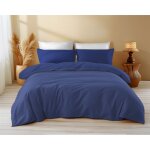 Housse de couette en coton bleu foncé de couleur unie sleep time - doux, respirant, fermeture click - ... Housse de couette en coton bleu foncé de couleur unie sleep time - doux, respirant, fermeture click - ...