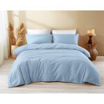 Housse de couette en coton de couleur unie bleu clair - temps de sommeil, 100 % pur coton, douce, respirante, ...