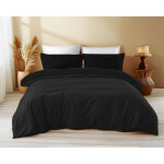 Housse de couette en coton de couleur unie noir - temps de sommeil, 100 % pur coton, douce, respirante, ...