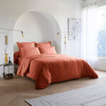 Housse de couette coton lav� - someo 260x240 terracotta