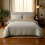 Housse de couette duotto 4 saisons cr�me et noisette - microfibre douce et respirante, oeko - tex, facile ...