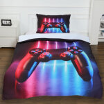 Housse de couette gamer 140x200 enfant + 1 taie d'oreiller 50x75, parure de lit enfant � motif de manette ...
