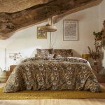 Terre de nuit - housse de couette gaze de coton imprim floral 200x200 cm marron