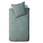 Housse de couette + taie gaze de coton enfant uni vert