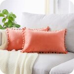 Housse coussin 30x50 cm rose corail decoration salon maison scandinave lot de 2 protege oreiller velours ...