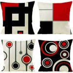 Housse de coussin, lot de 4 en coton et lin moderne noir rouge géométrique modèle décoratif taie d'oreiller ... Housse de coussin, lot de 4 en coton et lin moderne noir rouge géométrique modèle décoratif taie d'oreiller ...