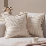 Housse de coussin 45x45 beige en velours c�tel� � rayures crois�s housse coussin canap� decoratif pour ...