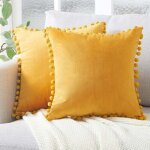 Housse coussin 45x45 cm jaune moutarde decoration salon maison scandinave lot de 2 protege oreiller velours ...