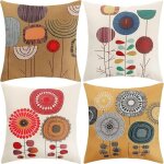 Housse de coussin, housse coussin 45x45 taie d'oreiller lot de 4 housses coussin decoratif fleurs la ...
