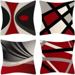 Housse de coussin - - abstrait noir rouge - g�om�trique moderne - lot de 4