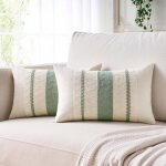 Housse de coussin canape 30x50 vert sauge boh�me textur�e � rayures tiss�es d�coratives moderne housse ...