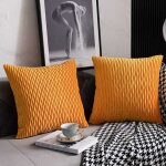 Housses de coussin de canap� jaune dor�: 2 pack 45x45cm taies d'oreiller carr�es en velours ray� d'origine ...