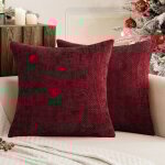 Housse de coussin de canap rouge vin 45 x 45 cm, lot de 2, en chenille paisse tricote  l'aiguille, ...