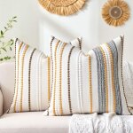 Housses de coussin d�coratives, 45 x 45 cm, style boh�me, lot de 2, housses de canap� ray�es jaune moutarde ...