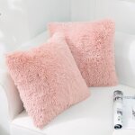 Housse de coussin d�corative en fausse fourrure polaire douce de luxe, sans insert, 45 x 45 cm, rose, ...