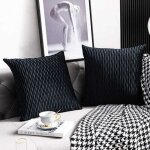 Housses de coussin d�coratives � rayures noires: lot de 2 taies d'oreiller carr�es en velours originales ...