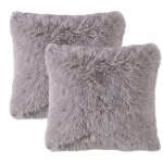 Housse coussin fausse fourrure 43x43 cm, douce moelleuse, canap� chambre voiture salon, lot de 2