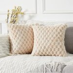 Housses de coussin fausse fourrure boho, 50x50 cm, beige, d�cor �l�gant pour canap�, lit, salon