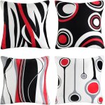Housse de coussin irr�guli�re g�om�trique moderne abstrait rouge noir gris blanc � pois taie d'oreiller ...