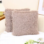 Housse de coussin luxueuse en fausse fourrure douce et laine, taie d'oreiller d�corative, sans coussin, ...