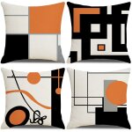 Housse de coussin moderne g�om�trique noir et orange 45x45 cm, set de 4, taie d'oreiller pour salon, ...