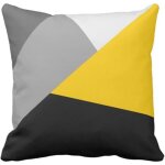 Housse de coussin moderne gris, jaune et noir 45x45cm, d�coration g�om�trique pour salon et chambre