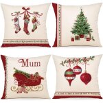 Housse coussin noel 40x40 lot de 4 housse de coussin deco noel coton et lin d�coratif taie d'oreiller ...