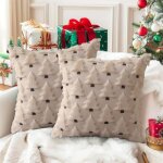 Housses de coussin de no�l 45 x 45 cm, lot de 2, douces et moelleuses, en fausse fourrure beige, d�coration ...