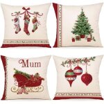 Housse coussin noel 45x45 lot de 4 housse de coussin deco noel coton et lin d�coratif taie d'oreiller ...