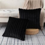 Housses de coussin noires - 40 x 40 cm - fausse fourrure moelleuse, 2 pi�ces, pour housses de matelas ...