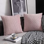 Housses de coussin rose 45cmx45cm: pack de 2 taies d'oreiller d�coratives carr�es en velours ray� pour ...