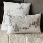 Housse de coussin sapins enneig�s gris clair 45x45 cm