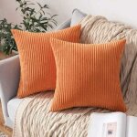 Housse de coussin en velours d�coratif taie d'oreiller douce sofa salon canap� lot de 2 45x45cm orange ...