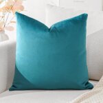 Housse coussin velours super doux 40x40 cm bleu vert, d�coration salon chambre