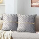 Housse de coussin velours gris taie d'oreiller carr� dor� d�coratifs salon 45x45 cm doux canap� fermeture ...