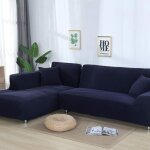 Housse extensible d'angle pour canaps d'angle 1 place et 2 places en l, protection d'angle, bleu fonc ...
