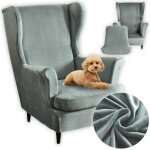 Housse de fauteuil à oreilles, élastique, grise, facile d'entretien, en velours Housse de fauteuil à oreilles, élastique, grise, facile d'entretien, en velours