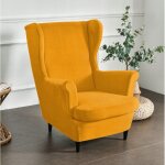 Housse de fauteuil  oreilles en velours lastique jaune moutarde [22e7]
