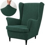 Housse de fauteuil  oreilles en velours vert bouteille, motifs jacquard, lastique [30 - z3 - zlb]