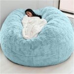 Housse fauteuil pouf g�ant fourrure moelleuse, coussin inclinable canap� paresseux bleu ciel king size ...